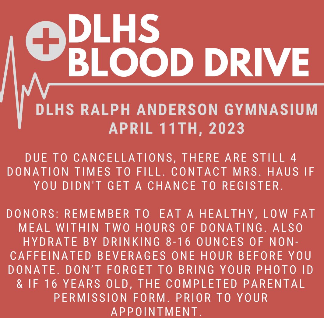 DONORS: Prior to your appointment, please use the following link to complete your fast track health history. This can only be done on the day of (4 a.m. or later)

vitalant.org/health

Thanks again for being a hero!