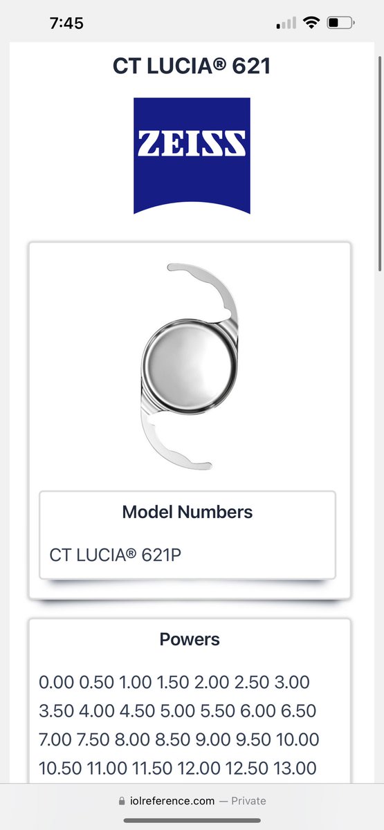 IOLReference's tweet image. The newly available and FDA approved CT LUCIA 621 single piece has been added to the database. 
#ophthalmology #ophthotwitter #MedTwitter