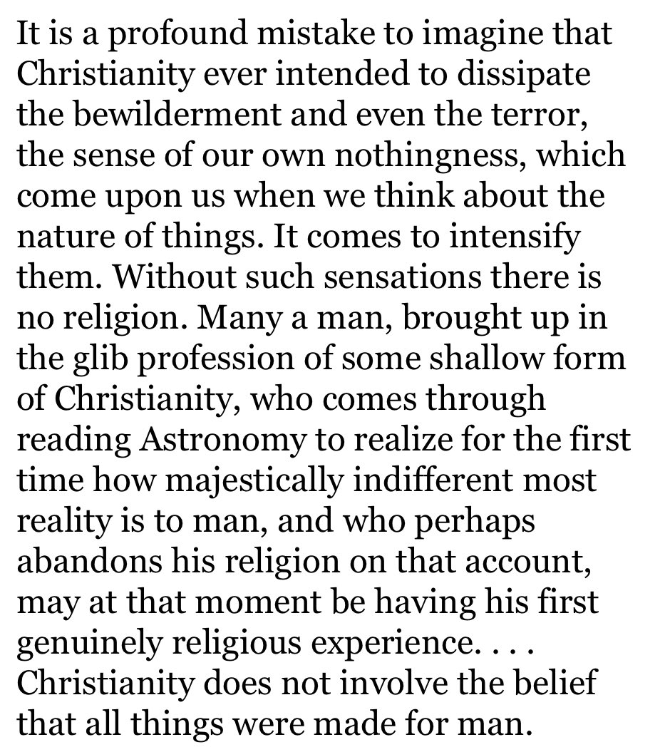 Andrewnsnyder's tweet photo. “Christianity does not involve the belief that all things were made for man.”

- C.S. Lewis, Miracles https://t.co/tz7eo8Rtbi