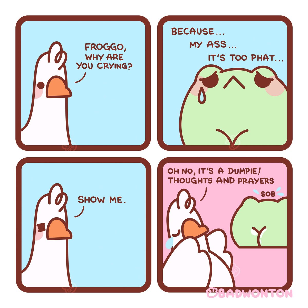 ✨ thoughts and prayers ✨

hehe will try to post more often here! please enjoy today’s comic 🥰

#wholesome #positivity #goodvibes #frog #cutefrogs #goose #love #comic #funny #meme