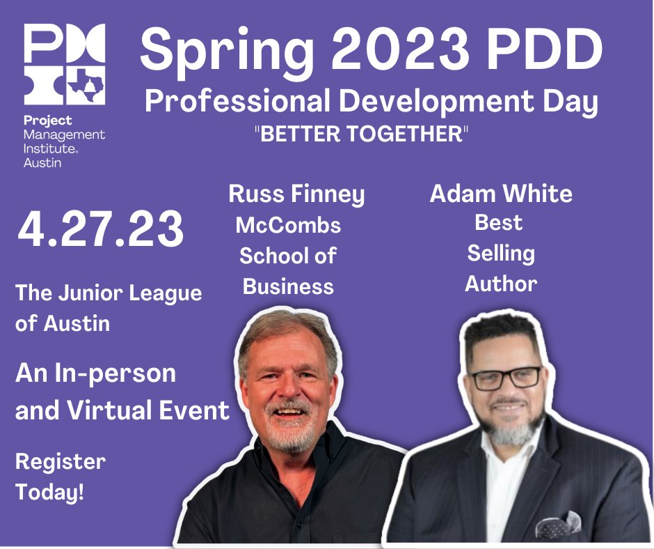 PMIATX's tweet image. Attention project professionals! Don't miss out on the opportunity to expand your project leader toolkit at our Spring 2022 Professional Development Day. Register now: ow.ly/zUmy50NGzzA or ow.ly/iEXS50NGzzI
