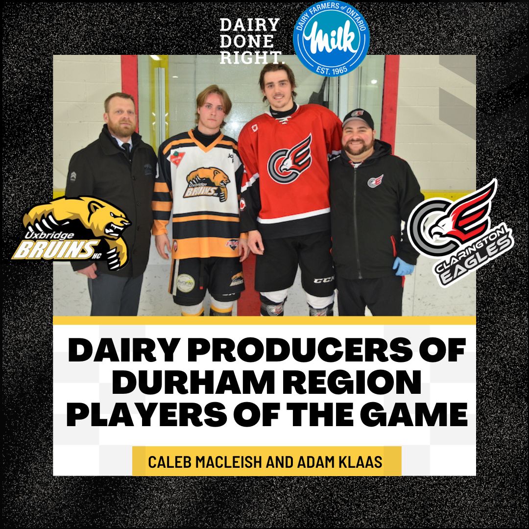 The Dairy Producers of Durham Region deserve all the praise in the world for sponsoring this initiative in the Cougar Cup championship and their generous donations to local food banks. 
The Player of the Game selections for Game 4 were Caleb MacLeish and Adam Klaas.