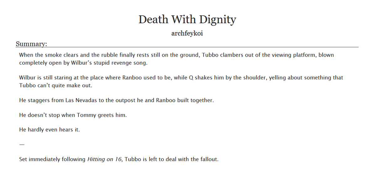 archfeykoi's tweet photo. Death With Dignity — beeduo lore fic

🌵 Hitting on 16 Aftermath
🌵 Part 2 of Silhouette of the Cedar
🌵 Bandaging Wounds

#beeduofanart 

rts appreciated, link in replies <3 https://t.co/4hpIR2n9HF