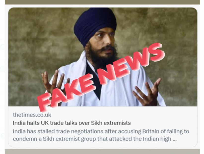 SikhPA's tweet photo. An article by @thetimes @matt_dathan @georgegrylls claiming India-UK trade talks were halted to pressure the UK on Khalistan (free Sikh homeland movement) was debunked within 24hours, leading to concerns about Indian State influence on the newspaper.

Read
https://t.co/maC5CKJH1s https://t.co/Q1EmHoXUcl
