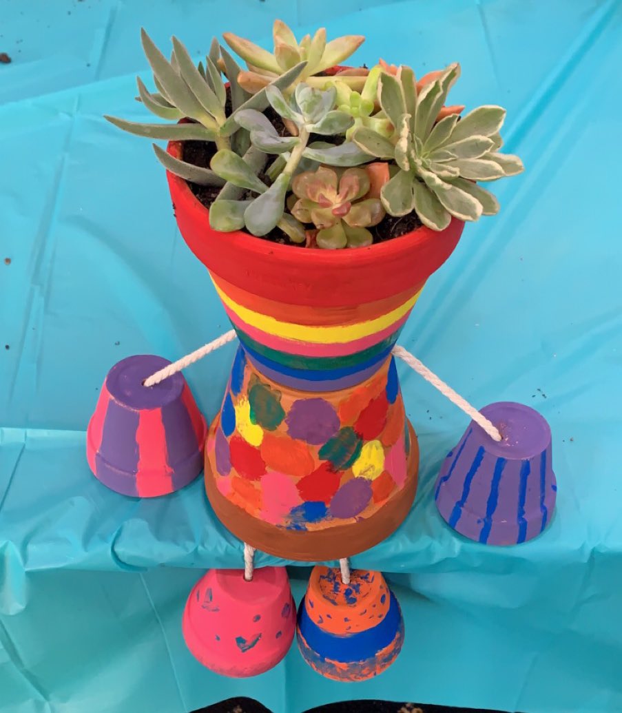 KayleeWarren711's tweet photo. Students decorated different sized pots to create their own flower pot inspired character. They added soil and succulents to finish off their amazing artworks 💐🌸🌼🪴 #acuedu_p https://t.co/4QbtOmN9vu