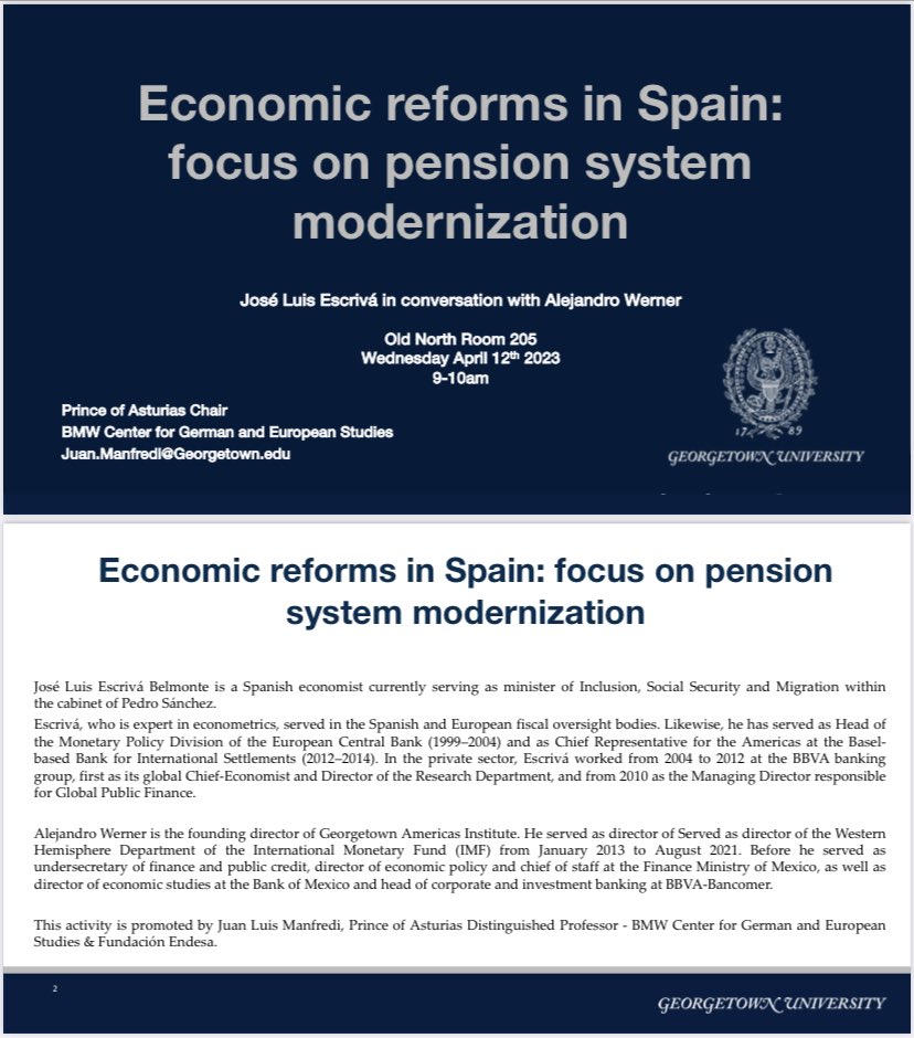 EVENT TOMORROW 📢  Join us in welcoming <a href="/joseluisescriva/">José Luis Escrivá</a> 🇪🇸🇪🇸Spanish Minister of Inclusion, Social Security and Migration <a href="/inclusiongob/">Ministerio Inclusión Seguridad Social Migraciones</a> <a href="/Georgetown/">Georgetown University</a> <a href="/McCourtSchool/">McCourt School</a> 📆 tomorrow at 9am 

Special thanks to <a href="/juanmanfredi/">Juan Luis Manfredi</a> for making this possible 👏🏻👏🏻