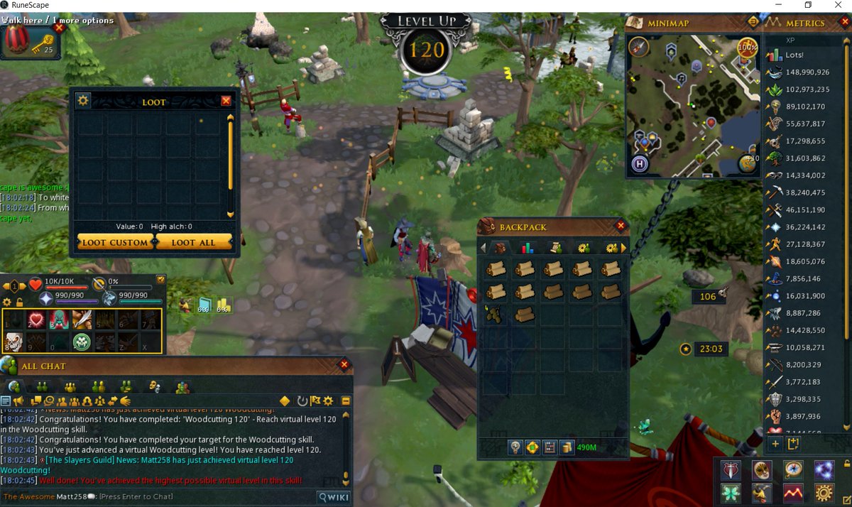 Matt258RS's tweet photo. @RuneScape I got #Level120 in Woodcutting tonight 😎🎉 Previous Rank 1 btw 8-7-2004 Now onward to 200M Exp! Uploading a video of it & putting it on my @YouTube since I accidently showed my Facebook page while streaming on Twitch 🫤so had to hide the Livestream VOD of this stream. https://t.co/OlJAfjyNVN