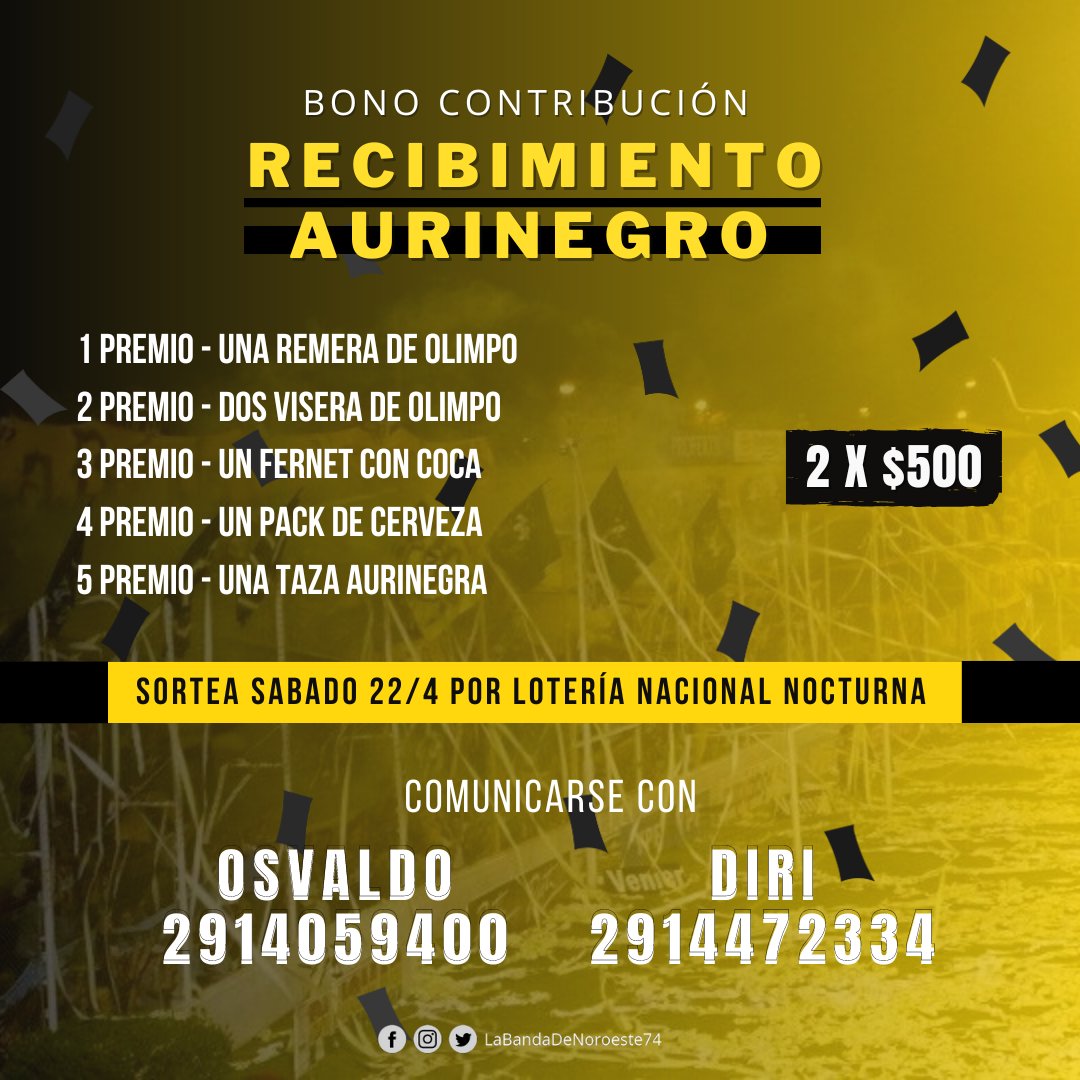 labandadelnoro's tweet photo. Se viene un gran recibimiento y todos tenemos que ser parte. Estamos a menos de dos semanas de volver al Carminatti.
La Agrupación Noroeste 74 organiza un bono contribución para poder recaudar y meter mucha fiesta contra los inombrables.

🖤💛

#LaBandaDeNoroeste74 🇦🇷 https://t.co/D1EhZdPMAu