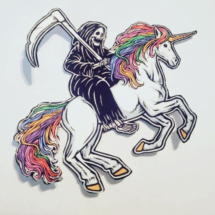 Excited to share the latest addition to my #etsy shop: BUY 1 GET 1 FREE reaper riding  unicorn matte, gloss,holographic, auto vinyl decal stickers #rainbow #handmade  #skateboarddecal #grimreaper #unicorn #goth #punk #etsygifts #etsysale #etsyfinds  etsy.me/3o3HP16