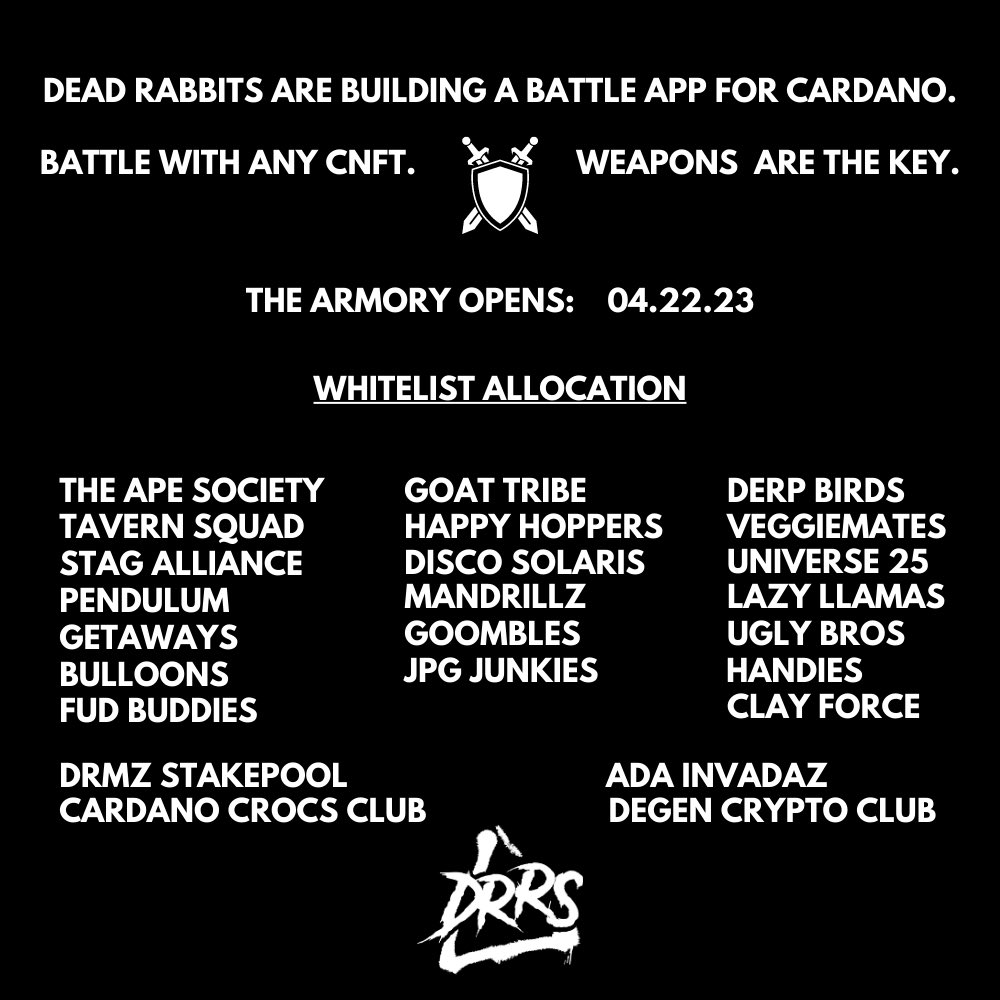 sarampakul's tweet photo. βοΈ Weapons are the Key to #MoleWars, Crafting, and Moles
βοΈ Weapons are stakeable for $DEAD
π§ͺTransform any CNFT into a Hero.
ENTER THE ARMORY
JOIN THE RESISTANCE
APRIL 22nd
#CardanoNFT #Cardano #CNFTCommunity @DeadRabbitRS #rabbitsbuilding https://t.co/Y2pJiOF0nf