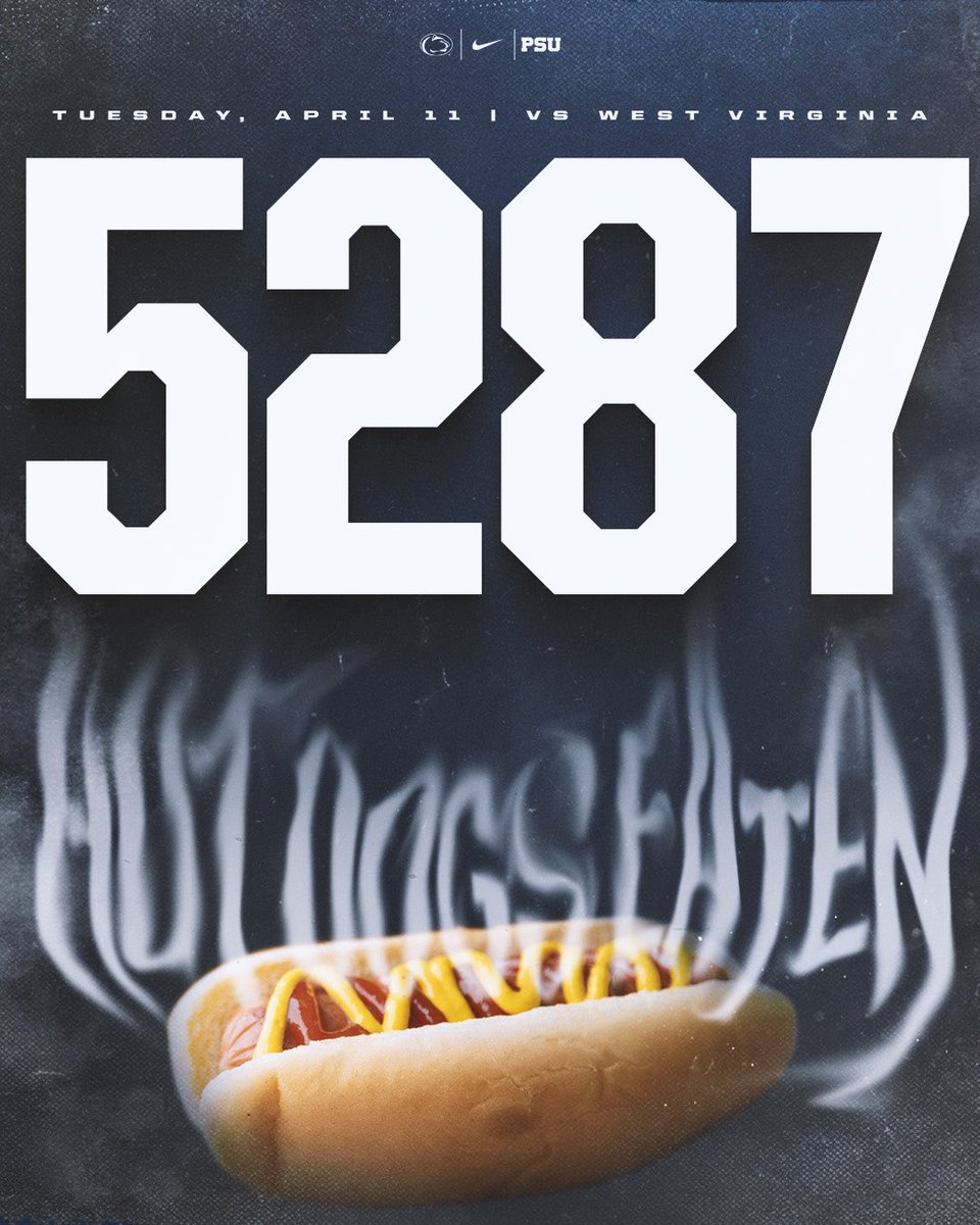 PennStateBASE's tweet photo. The number everyone’s waiting for…absolutely insane! 🌭🌭🌭🌭🌭

What a night at Medlar Field at Lubrano Park!

#WeAre https://t.co/PK64eyW6qr