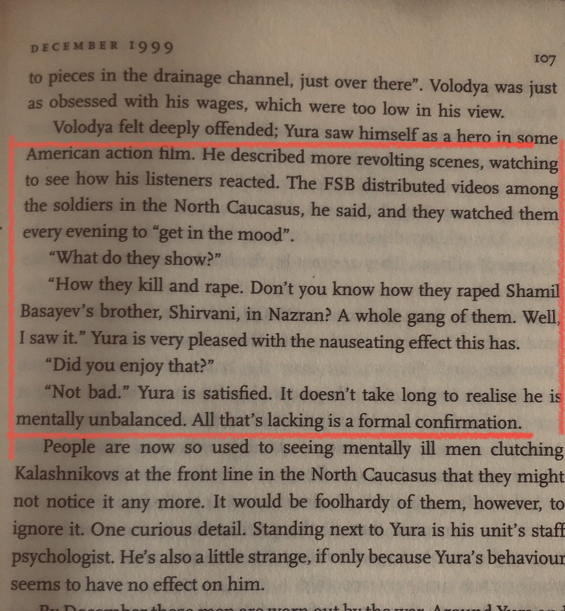 SasshaPetrova's tweet photo. If anyone thinks the beheading video is Ukrainian propaganda, too monstrous to be real, here’s an excerpt from Russian journalist Anna Politkovskaya’s book on the Chechen War, where Russian soldiers speak with relish about dismembering the flesh of people from the Caucasus 1/2 https://t.co/KqhIh6kGno