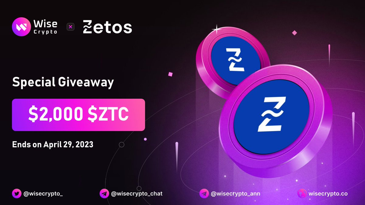 🥳 Wise Crypto X Zetos Giveaway

🏆Prize Pool - $2,000 $ZTC 

To Enter
✅ Follow <a href="/WiseCrypto_/">Wise Crypto</a> &amp; <a href="/Zetos_Global/">Zetos Official</a>
✅ RT &amp; Tag 3 Friends
✅ Complete Gleam tinyurl.com/4jzvnw42

#Airdrop #Airdrops #Giveaway #Crypto #WiseCrypto #AirdropCrypto #Airdroptoken #airdropevent #ZTC