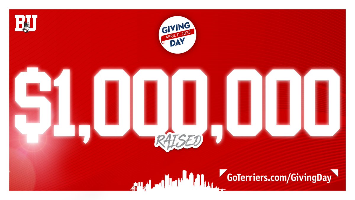 BUAthletics's tweet photo. 🎉 For the sixth straight #BUGivingDay, our incredible supporters have pushed us past the $1 million mark 🙌

THANK YOU‼️ 

#ProudToBU 🐾

https://t.co/9TDaSbuNg0 https://t.co/5UVJxEDTop