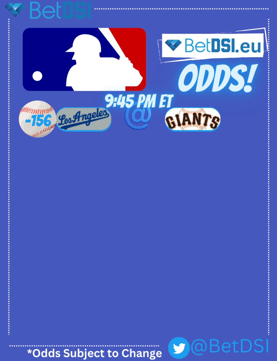 BetDSI's tweet photo. A West Coast matchup finishes today's #MLB action as the #Dodgers visit the #Giants for a 9:45 pm ET first pitch! Bet on it at https://t.co/uqAEjT02c0! #BetDSI #BaseballOdds #MLBOdds https://t.co/XvMdaQ7ezI