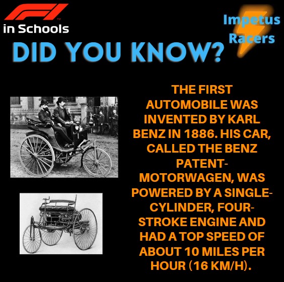 ImpetusRacers's tweet photo. Did you know, the first car was invented in 1886 by Karl Benz?
#f1inschoolsindia #f1inschools #ImpetusRacers #f1inschoolsnationals #follow #aispv #impetus #season6 #sponsor #socials #stem #Nationals #F1 #Didyouknow? #KarlBenz #MercedesBenz #firstcar https://t.co/vuBsEyzlPP