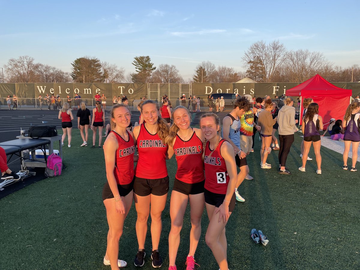 CFTrackandField's tweet photo. Congratulations to our NEW SCHOOL RECORD holders in the 4X200m relay with a time of 1:44.71! Brooklyn Sandvig, Emma Lyn Stephenson, Maddie Hunt, and Olivia Sedlacek! #FastAtRunning #MightyCardinals https://t.co/RKdSTkG9H9