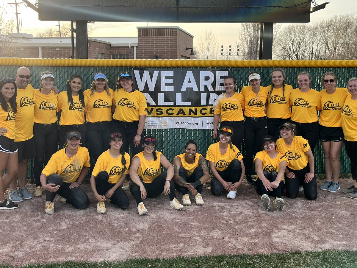 CCSJSOFTBALL's tweet photo. CCSJ Rocking the gold jersey for todays #VsCancer🎗️game.  We raised just a over $2300. 

CCSJ wins both over Cardinal Stritch. 

#CCSJSOFTBALL🥎 https://t.co/sgAagskT5I