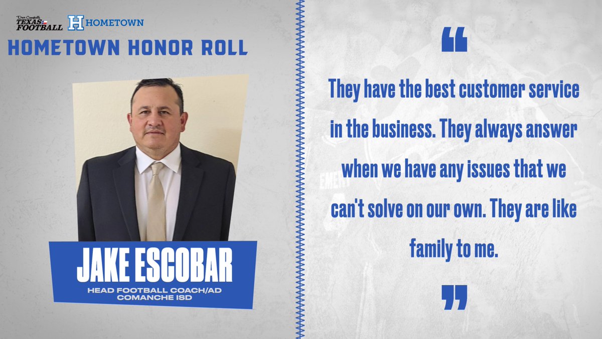 dctf's tweet photo. Jake Escobar of Comanche ISD is up for @HomeTownTix Honor Roll Administrator of the Year!
Voting = unlimited till April 24th! VOTE:
https://t.co/fwhSFFa3U6
@Comanche_ISD @CoachEscobar45 https://t.co/A6BmzTrhtl