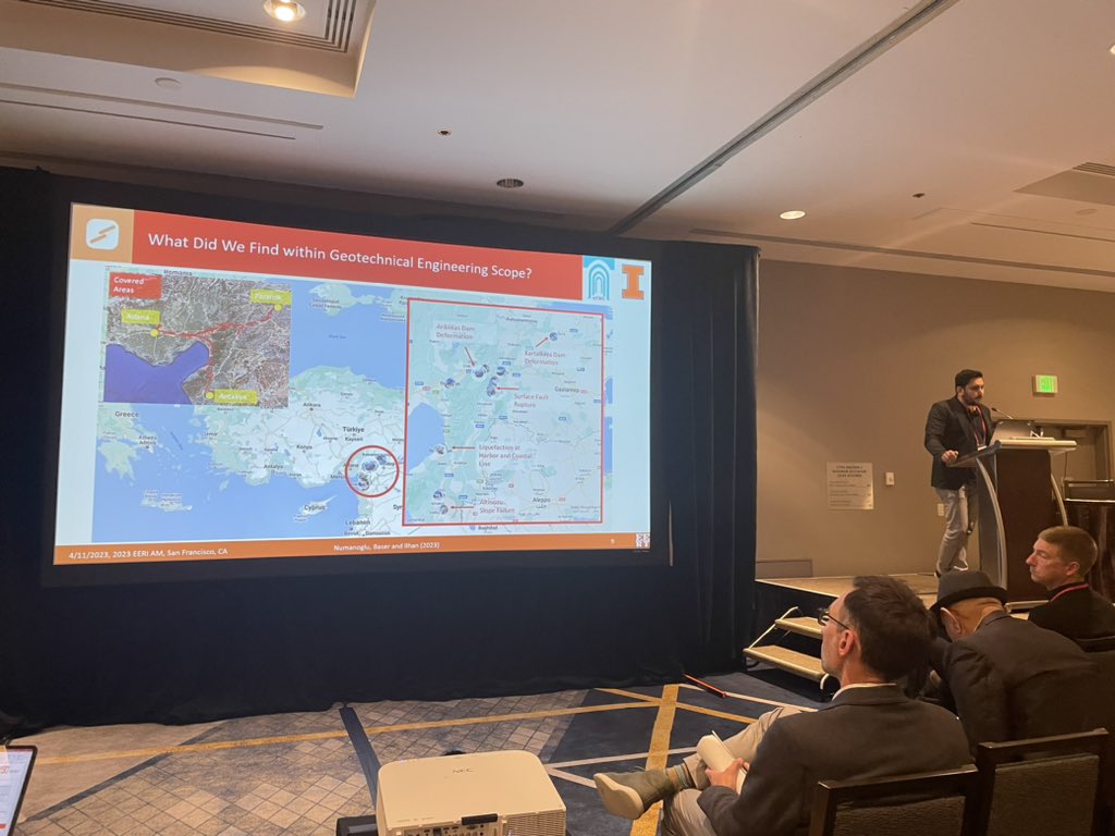 EERI_tweets's tweet photo. Ozgun Numanoglu and colleagues present on geotechnical impacts observed during a reconnaissance mission starting 6 days after the Feb 6th earthquake sequence https://t.co/W8v8ARpFQy