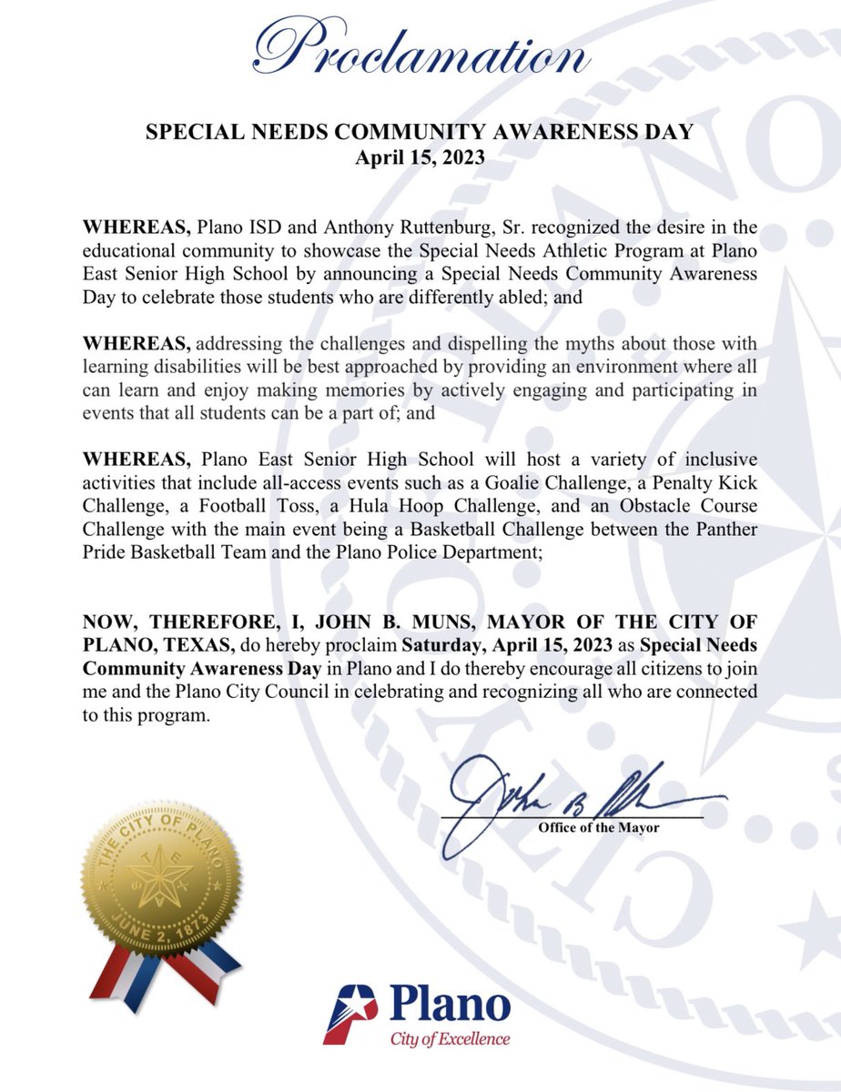 If you are looking for some free family fun I encourage you to come out this Saturday from 12-3:00PM to our Annual Special Needs Community Awareness Day event. This event is open to the public whether you have a disability or not. <a href="/EastPanthers1/">Plano East Senior High School Panthers</a> <a href="/Plano_Schools/">Plano ISD</a> <a href="/cityofplanotx/">City of Plano</a>