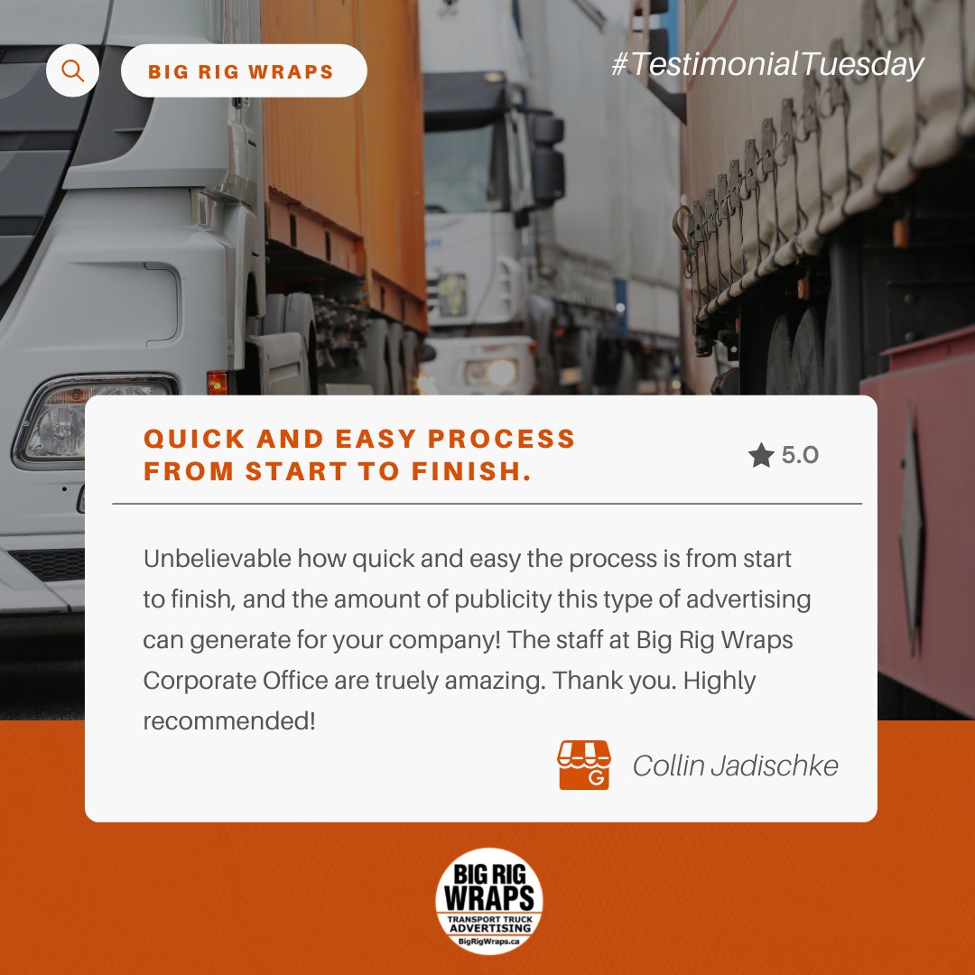 bigrigwraps's tweet photo. We know advertising and GREAT customer service 👍 Thank you Collin!

#BigRigWraps #TestimonialTuesday #ServiceProvider #Truckadvertising #Advertisingthatworks #UniqueAdvertising https://t.co/S3czC9GzBC