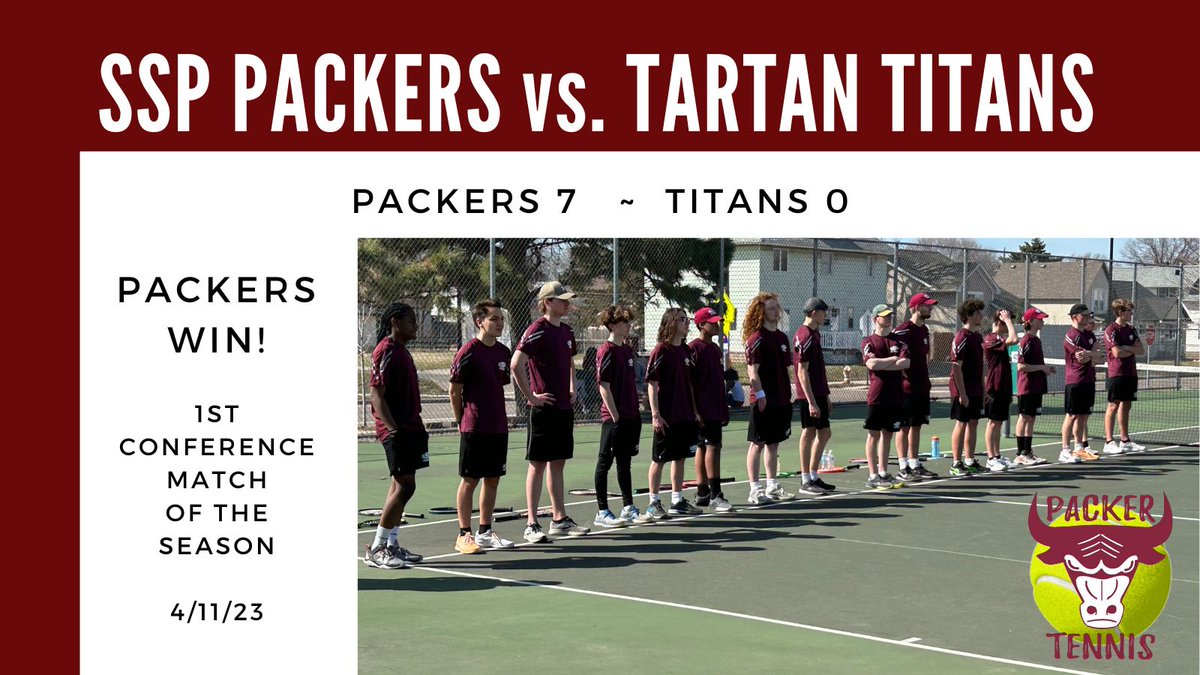 Congrats to the Packer Boys Tennis Team on their first match and first win of the season! They beat the Tartan Titans 7-0 in their 1st Metro East Conference match of the year. #ssptennis #SSPpride
