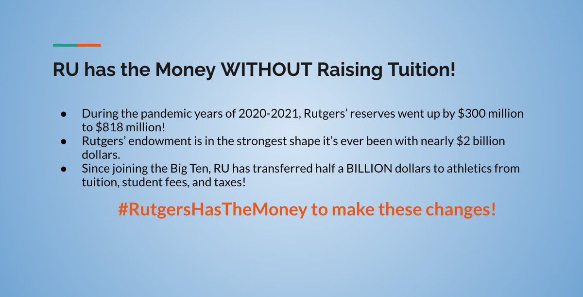 MtnMack's tweet photo. The money is there. @ruaaup @ruaaup_ptl members have been through the budget. In brief, it shows that @RutgersU is in better financial shape than ever, w/ reserves up almost 10% to $886,000,000. Yet, spending on instruction increased only 1%, w/ spending on admin going up by 15%. https://t.co/INox2glq6r