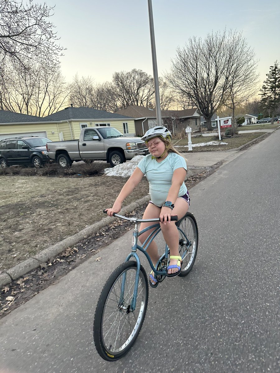30 Days of Biking Day 11, and I think I've lost my klunker to my kid. I offered to let her ride it tonight, and she just enjoyed it too much. #30DaysofBiking #kidsonbikes