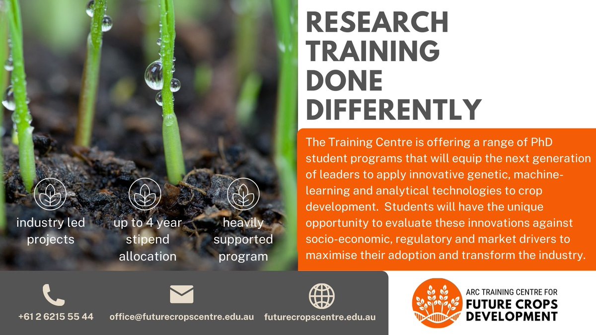 ARC Training Centre for Future Crops Development (@futurecropsau) on Twitter photo Know a great student whoβs looking to build new capabilities for agriculture and working directly with industry? Applications for our generous PhD scholarships end by 28 April. Domestic and International students are welcome: please RT. #futurecrops <a href="/UniofAdelaide/">Uni of Adelaide</a> #OurANU #PhD Know a great student whoβs looking to build new capabilities for agriculture and working directly with industry? Applications for our generous PhD scholarships end by 28 April. Domestic and International students are welcome: please RT. #futurecrops <a href="/UniofAdelaide/">Uni of Adelaide</a> #OurANU #PhD