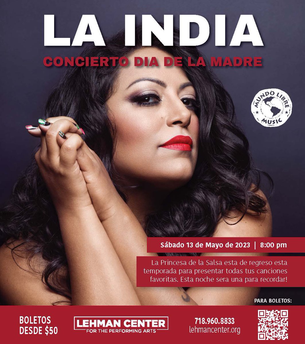 laindiaofficial's tweet photo. ¡No saben la ilusión que me hace cantarles en el fin de semana en el que celebramos el Día de las Madres! A todos mis fanáticos, amigos y mi familia latina de Nueva York, nos vemos en el Lehman Center el 13 de mayo a las 8:00 p.m. ¡La vamos a pasar sabroso!
#LaIndia #puertoeico🇵🇷 https://t.co/geA5pgQWrU