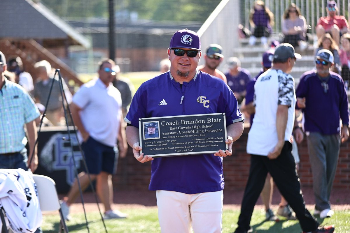 Shoutout to <a href="/ECBaseball14/">⚾️ East Coweta ⚾️</a> assistant/hitting coach <a href="/bearman1940/">Brandon Blair</a> who will wrap up 22 years with the Indians in 2023. (I knew last year 😉). Will be missed. EC officially named the hitting facility in his honor tonight in a pregame ceremony.  
Hoping you stop by often for those Jrs.