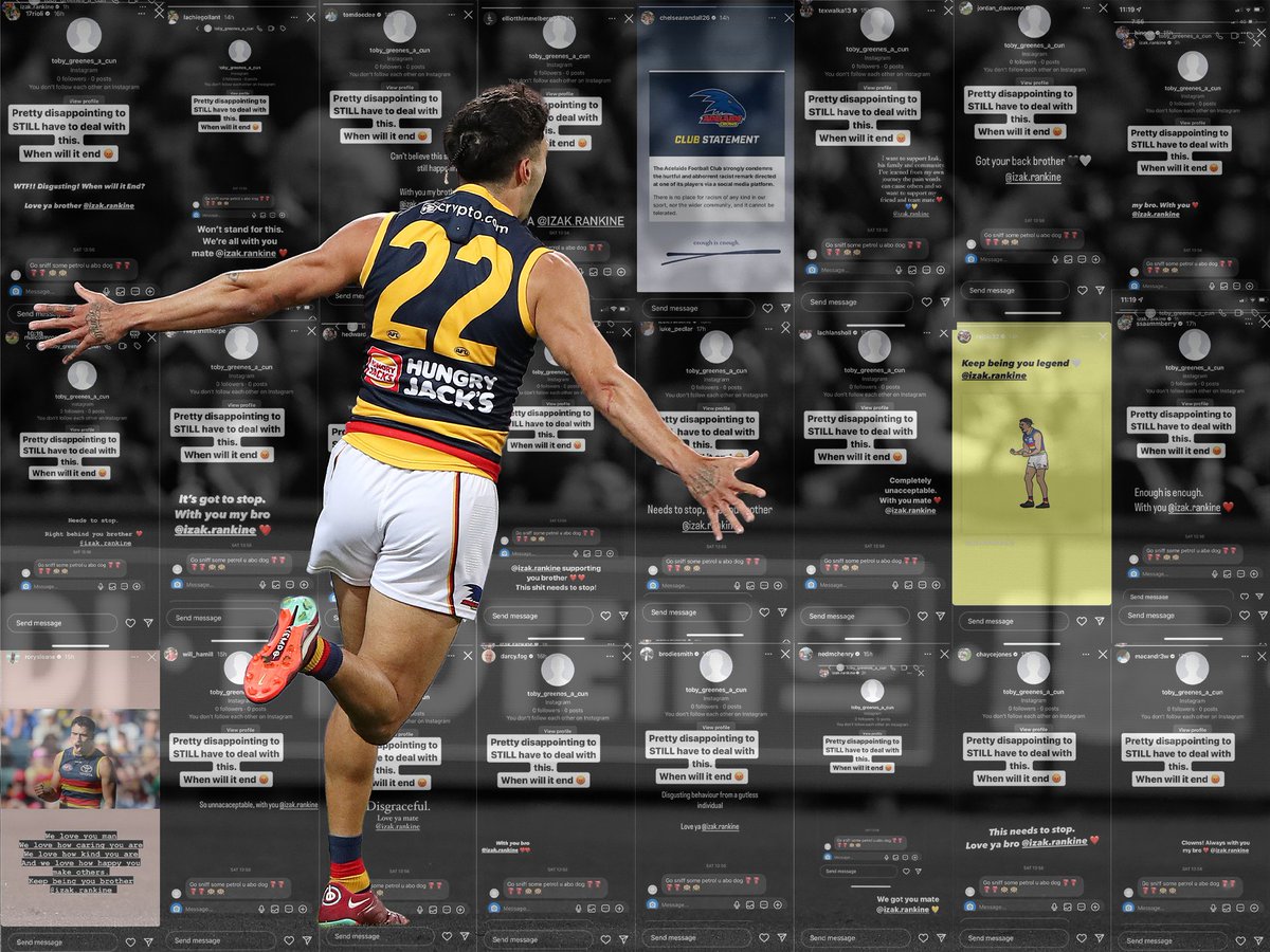 On the weekend, we all saw the kind of rubbish our players put up with every week. Our players stand united in supporting each other. Thanks to those fans who also support our players. There is no room for racism. <a href="/Adelaide_FC/">Adelaide Crows</a> 🤝

Educate yourself 👇

bit.ly/3MAZc3q