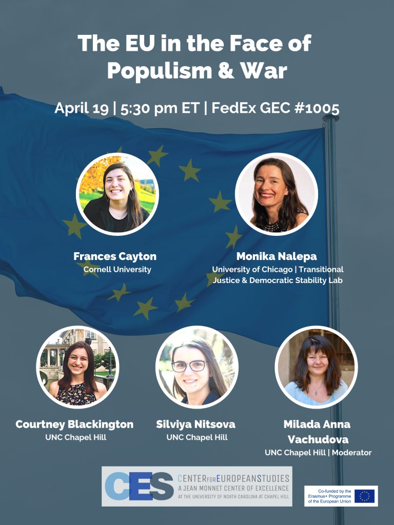 UNC Global Affairs (@unc_global) on Twitter photo Join <a href="/UNCEurope/">UNC European Studies</a> for "EU in the Face of Populism and War"
🗓️April 19, 5:30pm, GEC 1005
The roundtable will explore how European politics and the EU are being transformed by Russia’s war against Ukraine.
Details: europe.unc.edu/event/the-eu-i… Join <a href="/UNCEurope/">UNC European Studies</a> for "EU in the Face of Populism and War"
🗓️April 19, 5:30pm, GEC 1005
The roundtable will explore how European politics and the EU are being transformed by Russia’s war against Ukraine.
Details: europe.unc.edu/event/the-eu-i…