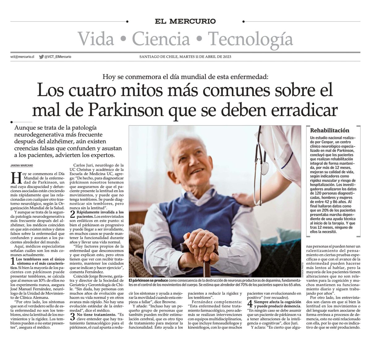 Hoy destacamos artículo de <a href="/JaninaMarcano/">JaninaMarcano</a> para <a href="/VCT_ElMercurio/">VCT El Mercurio</a> con la opinión de nuestro Director Dr. Jorge Browne, en el marco del Día Mundial de Parkinson.
<a href="/jorgebrowne/">Jorge Browne</a>
#DiaMundialDelParkinson