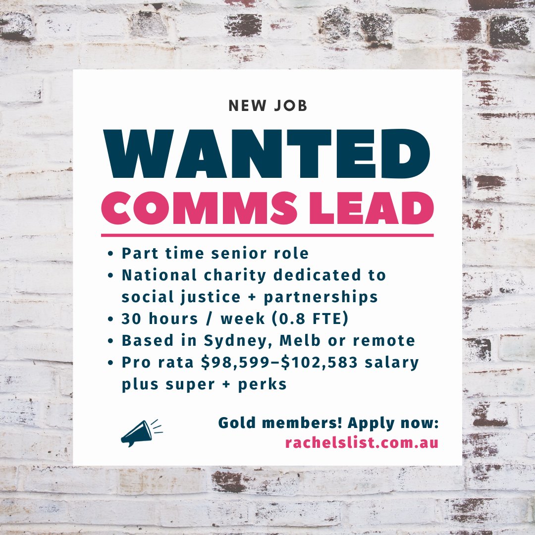RachelsList's tweet image. NEW: Part-time senior communications lead for national charity, social justice + partnerships (SYD, MELB, REMOTE) buff.ly/3GC8Rmu #commsjob #commswork