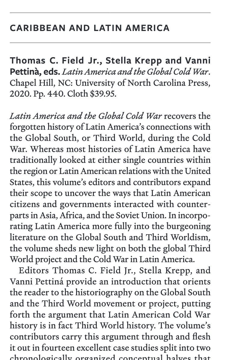 Excited to see my review of Thomas C. Field, Stella Krepp, and @PettinaVanni's excellent volume out in the @AmHistReview! A must-read for anyone interested in Latin American and Cold War history.