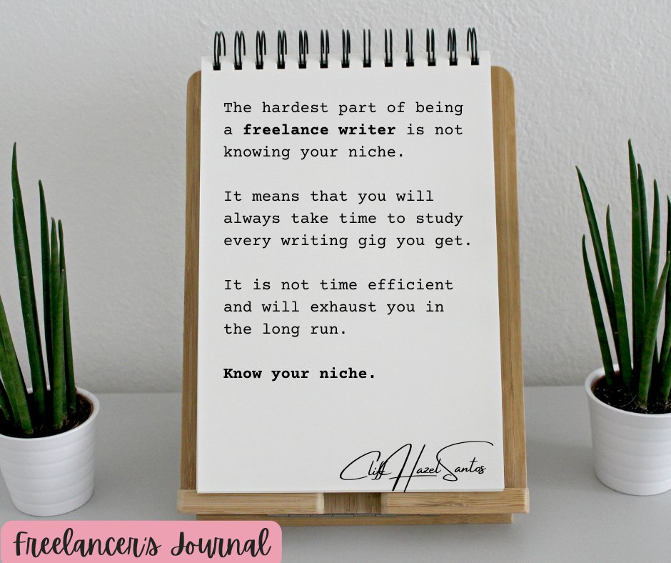 mscliffhazel's tweet photo. The hardest part of being a freelance writer is not knowing your niche. It means that you will always take time to study every writing gig you get. It is not time efficient and will exhaust you in the long run. Know your niche. 

#freelancersjournal https://t.co/QWk3vgHVvj