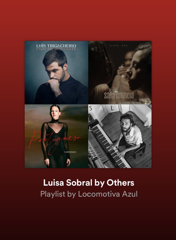 Locomotiva Azul (@locomotivazul) on Twitter photo ‘Luísa Sobral by Others’ é a playlist que reúne as canções que <a href="/luisa_sobral/">Luisa Sobral</a> escreveu e compôs para outros artistas. ´Sentas-te a meu Lado', de <a href="/CarminhoMusic/">Carminho</a>, é a entrada mais recente numa lista que inclui <a href="/Ana_Moura/">Ana Moura</a> e <a href="/salvador_sobral/">Salvador Sobral</a>
🎧ow.ly/G9Go50NGoeH
#luisasobral ‘Luísa Sobral by Others’ é a playlist que reúne as canções que <a href="/luisa_sobral/">Luisa Sobral</a> escreveu e compôs para outros artistas. ´Sentas-te a meu Lado', de <a href="/CarminhoMusic/">Carminho</a>, é a entrada mais recente numa lista que inclui <a href="/Ana_Moura/">Ana Moura</a> e <a href="/salvador_sobral/">Salvador Sobral</a>
🎧ow.ly/G9Go50NGoeH
#luisasobral