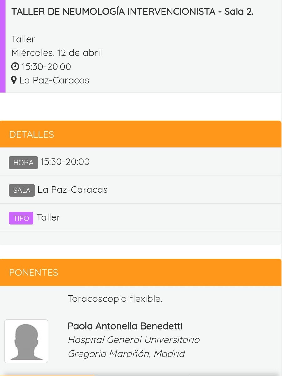#CongresoNeumoMadrid2023
La Dra Paola Benedetti neumóloga intervencionista de nuestro Servicio estará dictando el taller práctico de #toracoscopia médica semirrígida en el congreso de <a href="/NeumoMadrid/">Neumomadrid</a> 
👩‍⚕️🏥 <a href="/PaoBenedettiT/">Paola Benedetti</a> 
📆 12 de abril 2023
📍Sala La Paz-Caracas
🕛 15:30 hrs