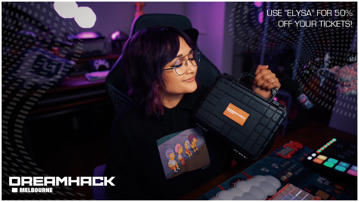 elysamelon's tweet photo. It's almost time for #DHMelbourne! 🎮✨

You can now get your DreamHack Melbourne tickets using the link https://t.co/dF0bHNL7Kt or use code "ELYSA" for 50% off!!

Special thanks to @DreamHack &amp; @ESLAustralia for doing this for the community, I can't wait to see you all there! 💜 https://t.co/gqD3VFVHOm
