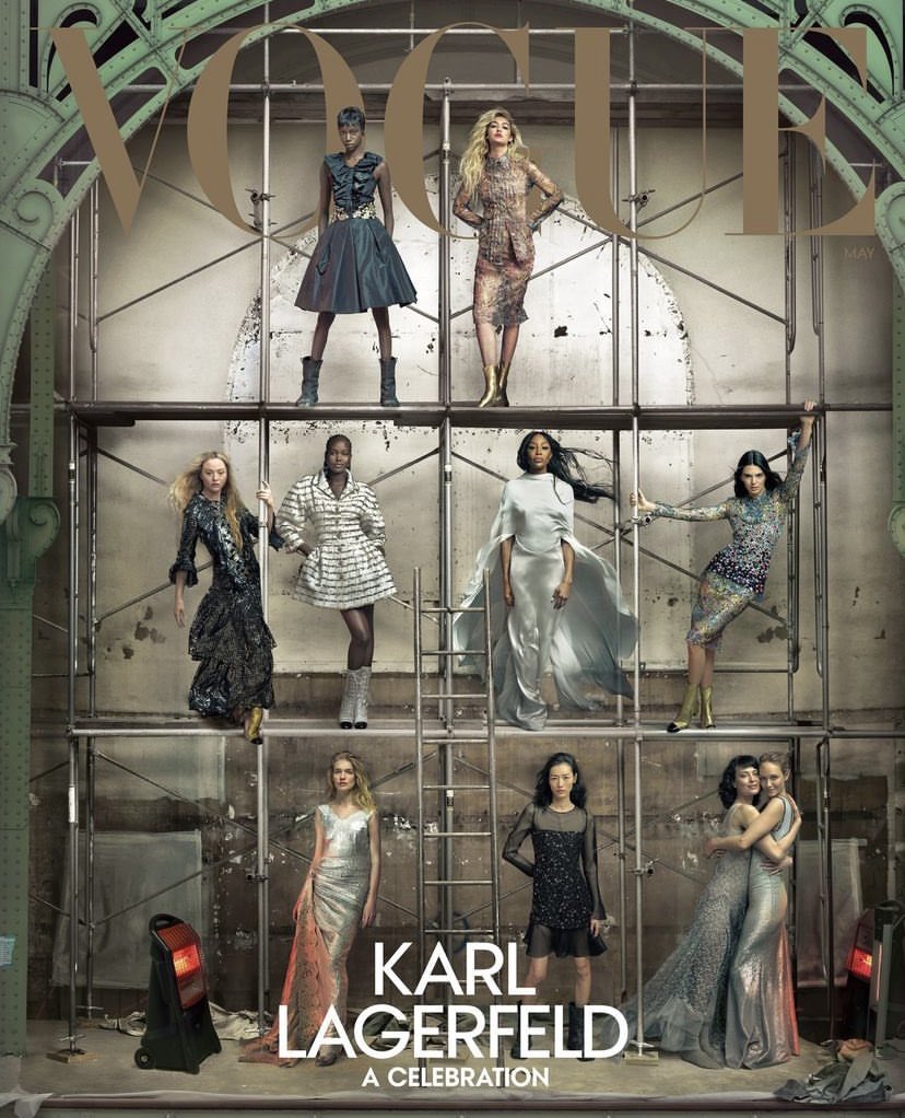 American Vogue, May, „Karl Lagerfeld a celebration” #Vogue #AmericanVogue #KarlLagerfeld #fashionicon #fashion #fashionhistory #KendalJenner #GigiHadid #ShalomHarlow #AnokYai #LiuWen #AdutAkech #NaomiCampbell #AmberValletta #DevonAoki #NataliaVodianova