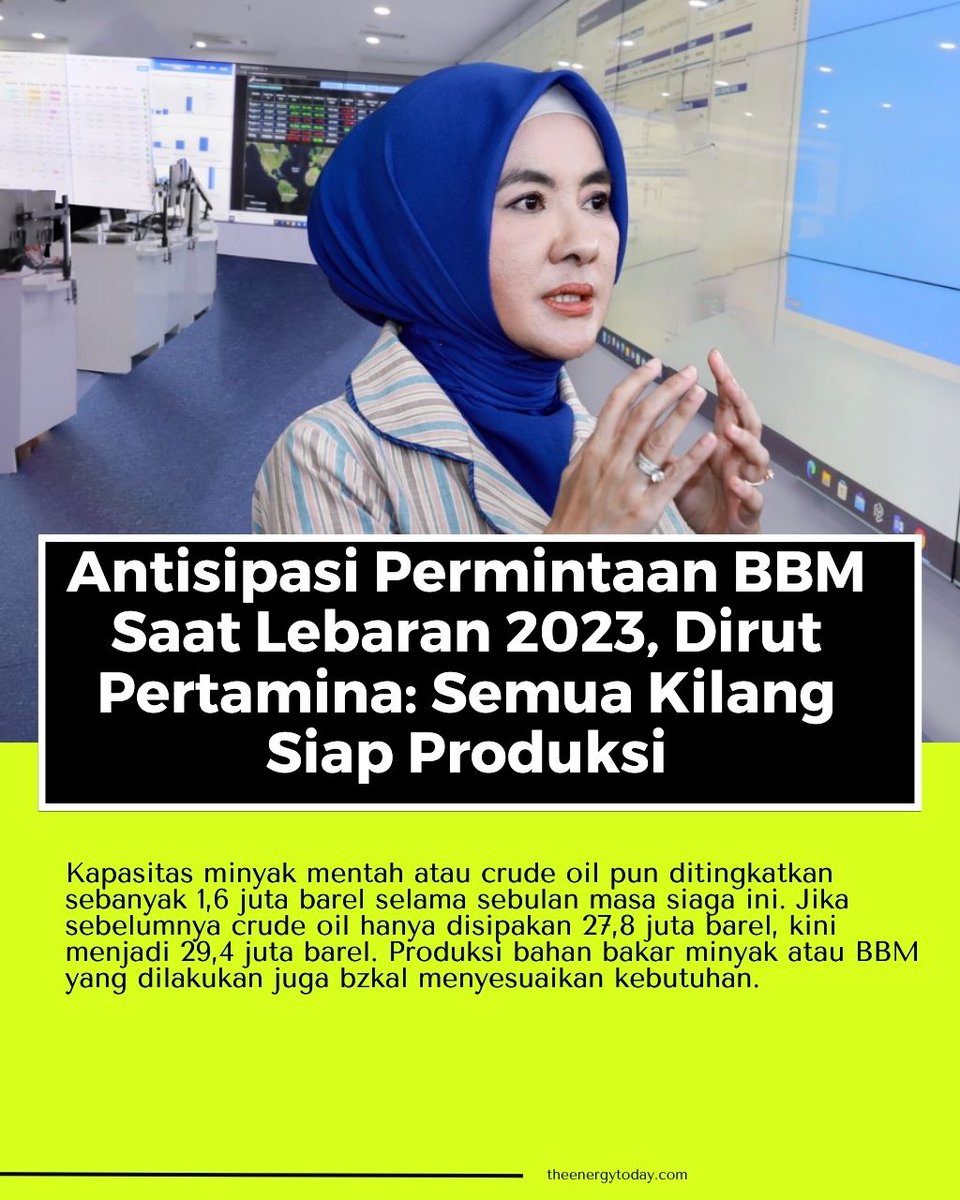 Jelang lebaran 2023, Pertamina antisipasi kenaikan permintaan BBM dengan meningkatkan kapasitas minyak mentah.
<a href="/pertamina/">PERTAMINA</a>
@KemenBUMN
#Pertamina
#EnergyToday
#EnergyTodayID
#TheEnergyToday
#MudikLebaran2023
#MudikLebaran
#Lebaran2023
#IdulFitri1444H
