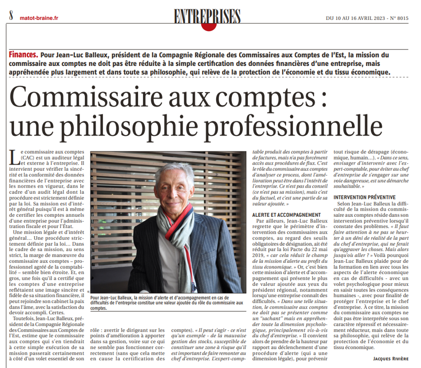 CrccEst's tweet photo. II REVUE DE PRESSE II 📰

Bien plus qu’un auditeur légal, Jean-Luc BALLEUX, Président de la @CrccEst  , énonce l'étendue des missions du Commissaire aux Comptes dans un article paru dans @matotbraine. https://t.co/pXj8sPi5jR