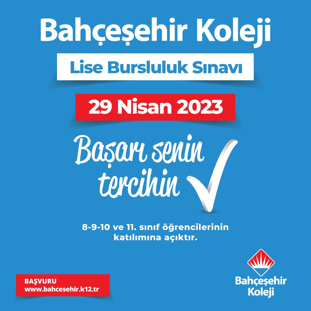 📣 8, 9, 10 ve 11. Sınıf öğrencileri için #BahçeşehirKoleji “Lise Bursluluk Sınavı” Başvuruları Devam Ediyor!

🗓️29 Nisan Cumartesi

Ön kayıt için 👉🏻 bahcesehir.stoys.co/onkayit

#BaşarıSeninTercihin 💫