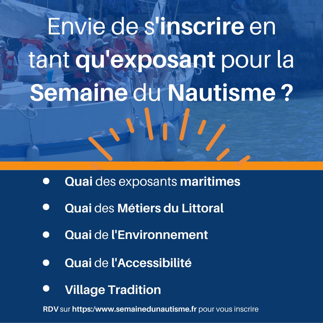 Commerçants, associations...la Semaine du Nautisme vous attend ! 

Le Village de la Semaine du Nautisme sera divisé en plusieurs pôles installés sur toute la longueur du Cours des Dames 

Si vous souhaitez vous inscrire, nous vous invitons à vous rendre du semainedunautisme.fr