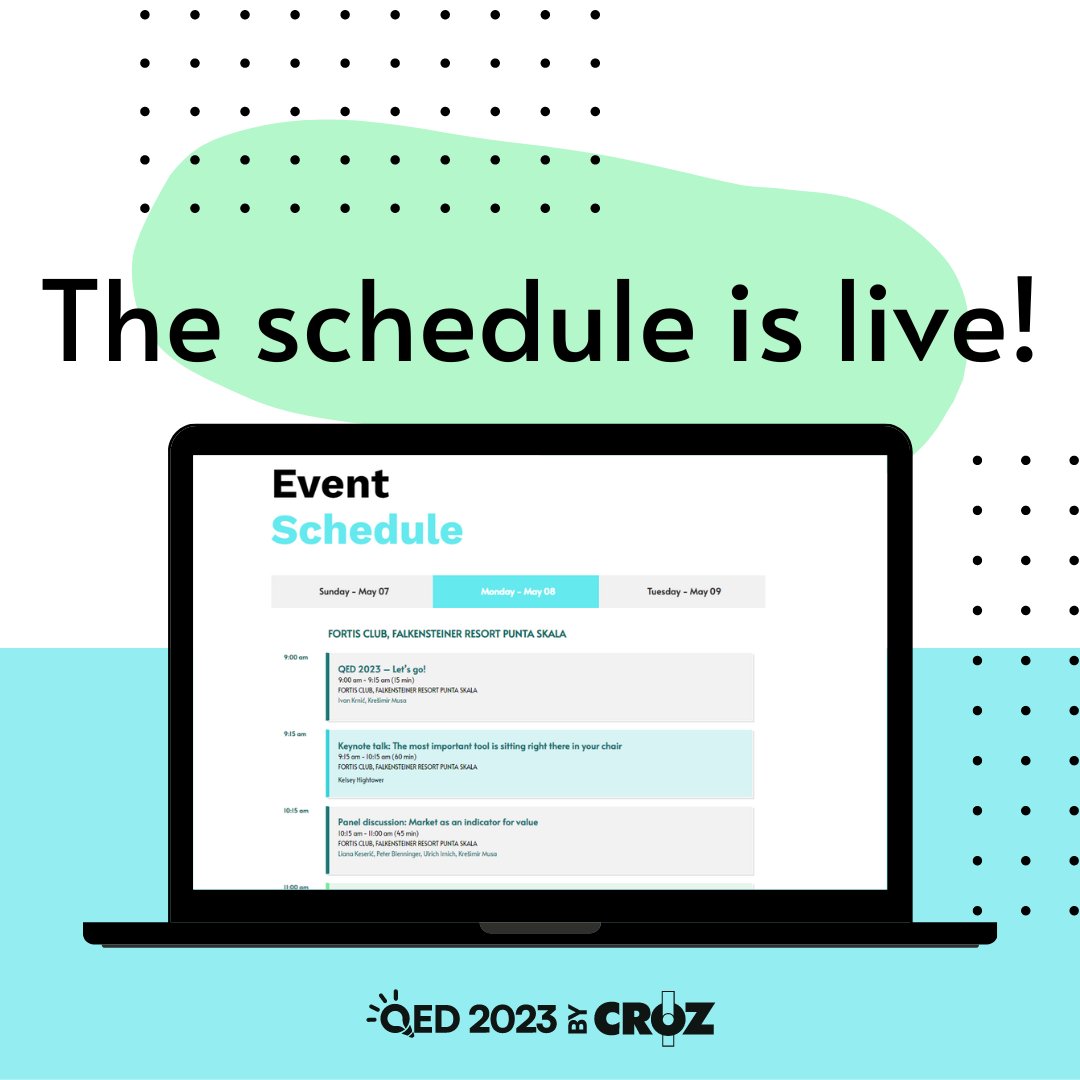 We've just unveiled the schedule for the #QEDconference! 🥳 Check out amazing speakers, lectures, and workshops that we've lined up for you: qed.croz.net But that's not all! ☝🏻

Make sure to stay tuned for updates as we'll be adding even more exciting sessions soon. 🔜