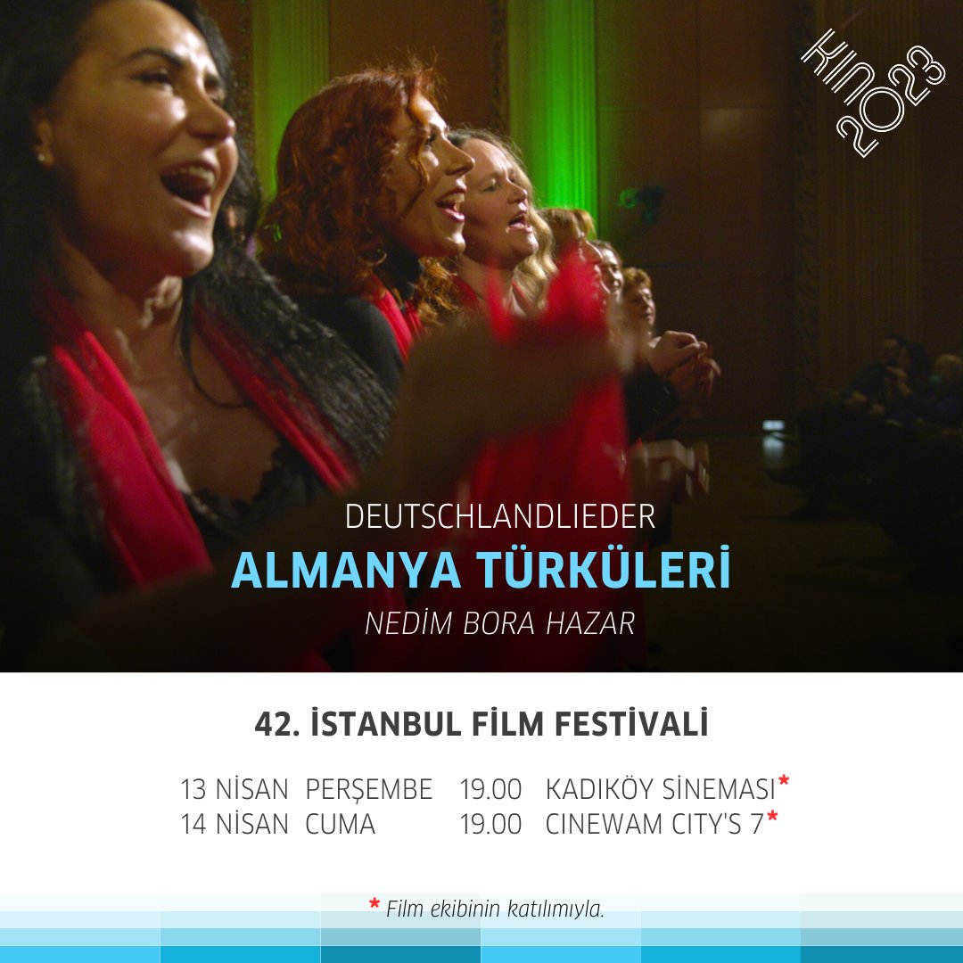 Türkiyeli göçmenlerin Almanya’da ürettiği muhteşem şarkıların beyazperdeye taşındığı “Deutschlandlieder – Almanya Türküleri” dünya prömiyerini #Kino2023 programı kapsamında film ekibin katılımıyla 42. <a href="/ist_filmfest/">İstanbul Film Festivali</a>’te yapıyor! 🇩🇪🎞🇹🇷 <a href="/NedimHazarBora/">Nedim Hazar Bora</a>