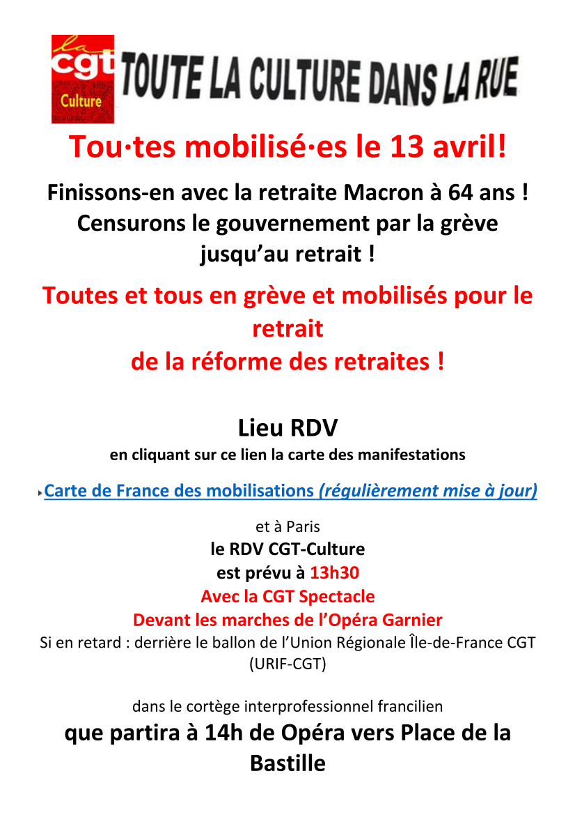 #CGTCulture #CGT #culture <a href="/UFSE_CGT/">UFSE-CGT</a> <a href="/fpcgil_internaz/">FPCGILInternational</a> <a href="/CGT_RadioFrance/">CGT_RadioFrance</a> <a href="/cgt_spectacle/">CGT SPECTACLE</a> @CgtSgpa <a href="/SnjCgt/">SNJ-CGT (rejoignez-nous !)</a> <a href="/FpCgilNazionale/">Fp Cgil Nazionale</a> <a href="/PCSCultureGroup/">PCS Culture Group</a> <a href="/EPSUnions/">EPSU</a> <a href="/ensa_en_lutte/">ensa_en_lutte</a> <a href="/PCS_Southbank/">PCS Southbank Centre Branch</a> <a href="/pcs_union/">PCS Union (pcs.org.uk)</a> <a href="/PCSLiverpoolMus/">PCS Liverpool Museums</a> <a href="/synptac/">Synptac-CGT // Compte inactif</a> <a href="/SNAM_CGT/">Musiciens et musiciennes CGT</a> <a href="/SNRT_CGT_AV/">SNRT CGT AUDIOVISUEL</a>