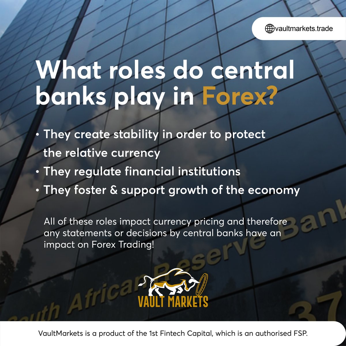 vault_markets's tweet image. Do you know what roles central (reserve) banks play in Forex?

#forexknowledge #vaultmarkets #trustedbroker #forexeducation #tradeforex #vaultmarketssouthafrica #reservebank #centralbank